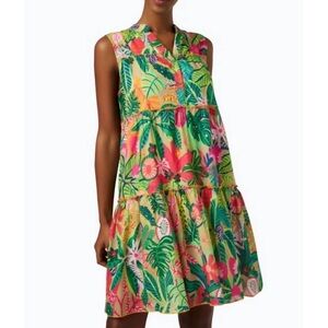 Vilagallo Isa Tropical Print Voile Sleeveless Tiered Lined Dress 36